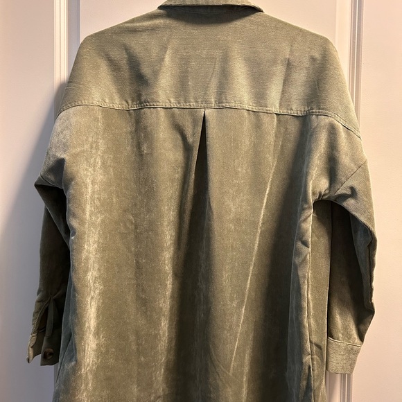 Olive Green Corduroy Button-Up Shirt Jacket - Picture 3 of 3